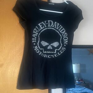 Harley Davidson, short sleeve black and silver top